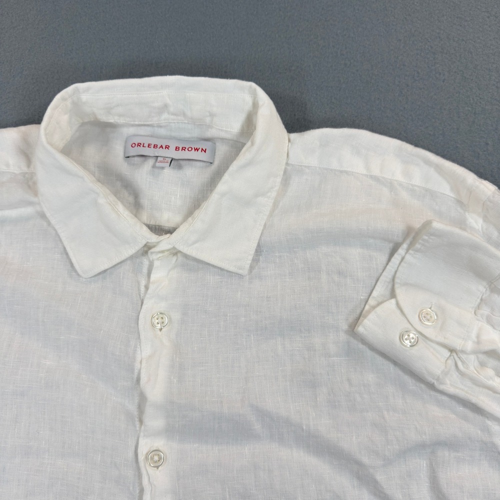Orlebar Brown Giles White Linen Long Sleeve Shirt Mens XL